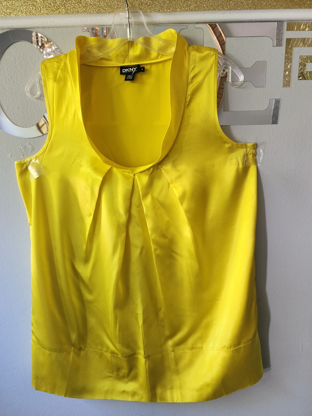 DKNY Yellow Satin Pleat-Front Sleeveless Camisole